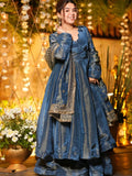 Majestic Teal Blue Chinon Wedding Wear Palazzo Suit With Sequins Dupatta