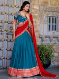Majestic Teal Blue Zari Weaving Silk Festival Wear Half Saree Lehenga - Zeel Clothing