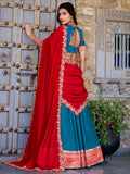 Majestic Teal Blue Zari Weaving Silk Festival Wear Half Saree Lehenga - Zeel Clothing