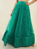 Majestic Teal Green Sequin Net Mehandi Wear Lehenga Choli With Dupatta - Zeel Clothing