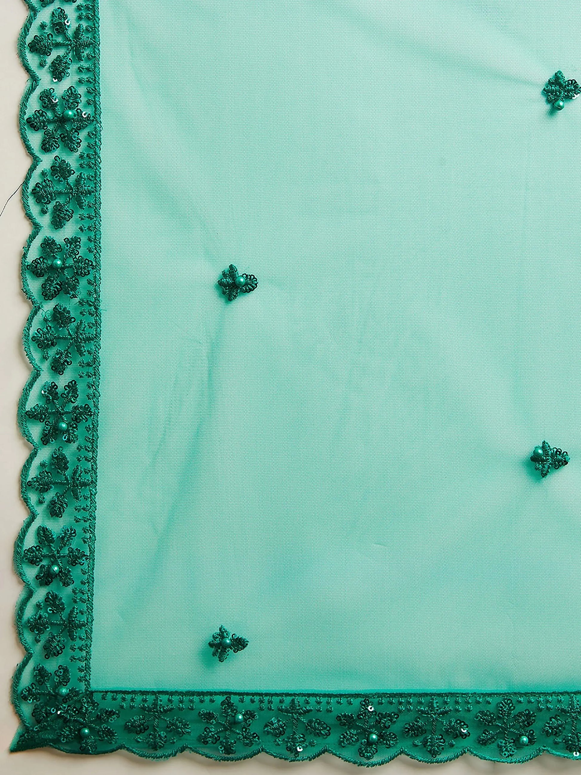 Majestic Teal Green Sequin Net Mehandi Wear Lehenga Choli With Dupatta - Zeel Clothing