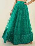 Majestic Teal Green Sequin Net Mehandi Wear Lehenga Choli With Dupatta - Zeel Clothing