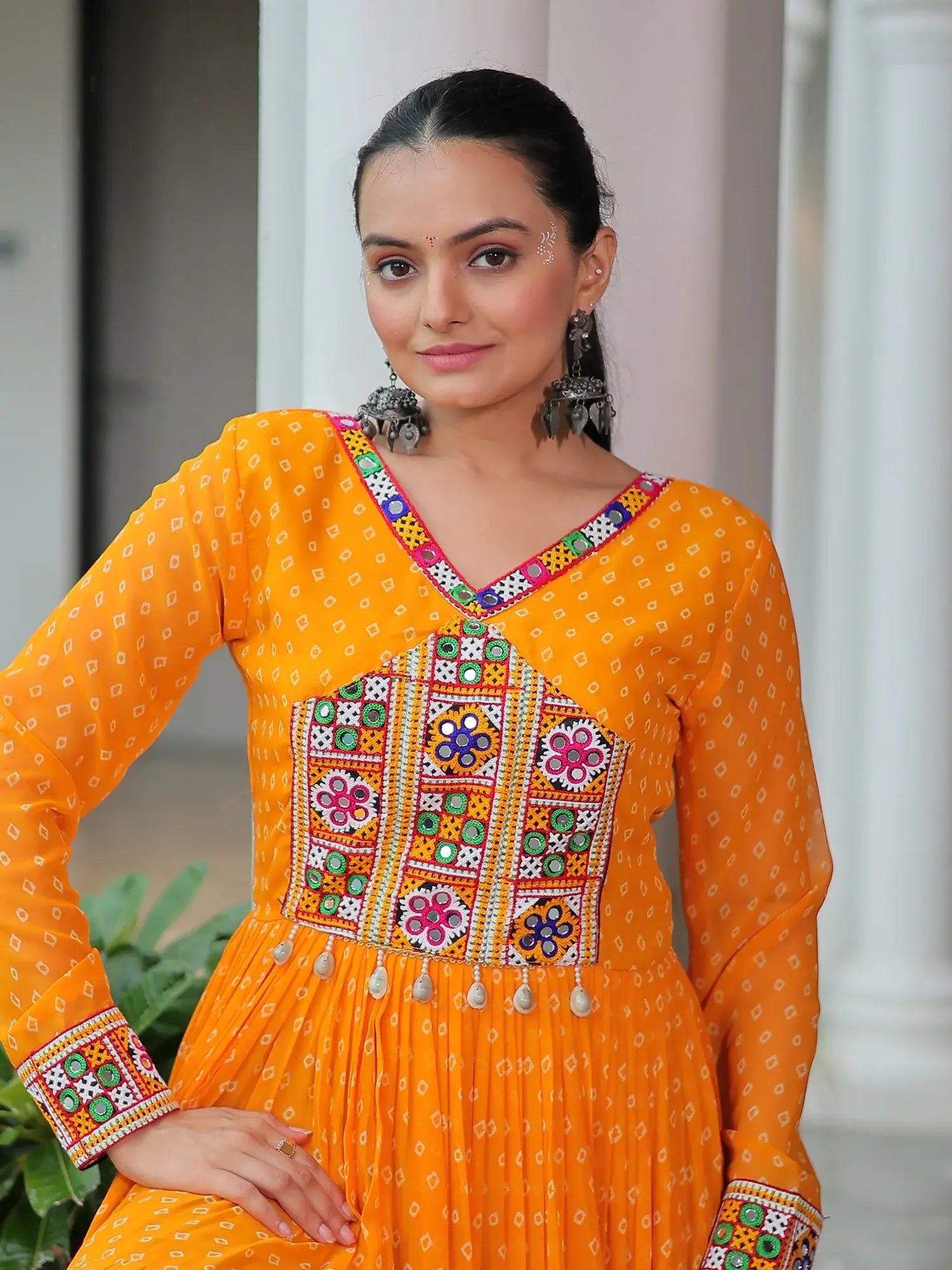 Majestic Yellow Bandhani Print Georgette Navratri Wear Gown - Zeel Clothing