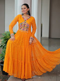 Majestic Yellow Bandhani Print Georgette Navratri Wear Gown - Zeel Clothing