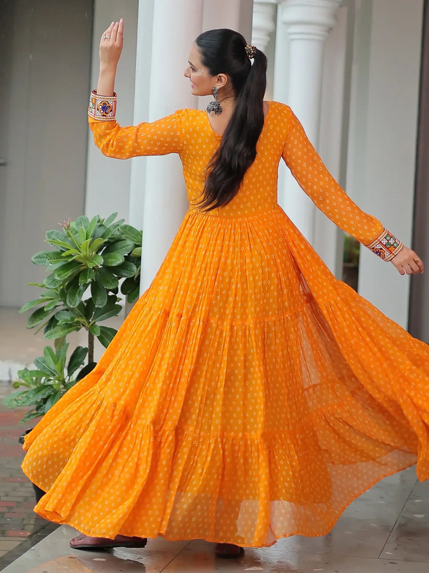 Majestic Yellow Bandhani Print Georgette Navratri Wear Gown - Zeel Clothing