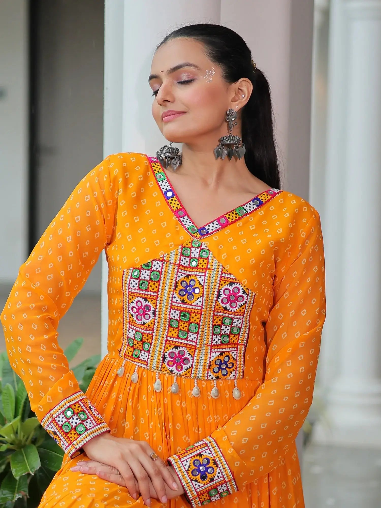 Majestic Yellow Bandhani Print Georgette Navratri Wear Gown - Zeel Clothing