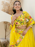 Majestic Yellow Floral Embroidered Organza Sangeet Wear Lehenga Choli - Zeel Clothing