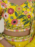 Majestic Yellow Floral Embroidered Organza Sangeet Wear Lehenga Choli - Zeel Clothing