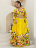 Majestic Yellow Floral Embroidered Organza Sangeet Wear Lehenga Choli - Zeel Clothing