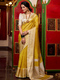Majestic Yellow Zari Weaving Jacquard Festive Wear Saree With Blouse - Zeel Clothing
