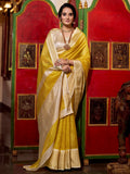 Majestic Yellow Zari Weaving Jacquard Festive Wear Saree With Blouse - Zeel Clothing