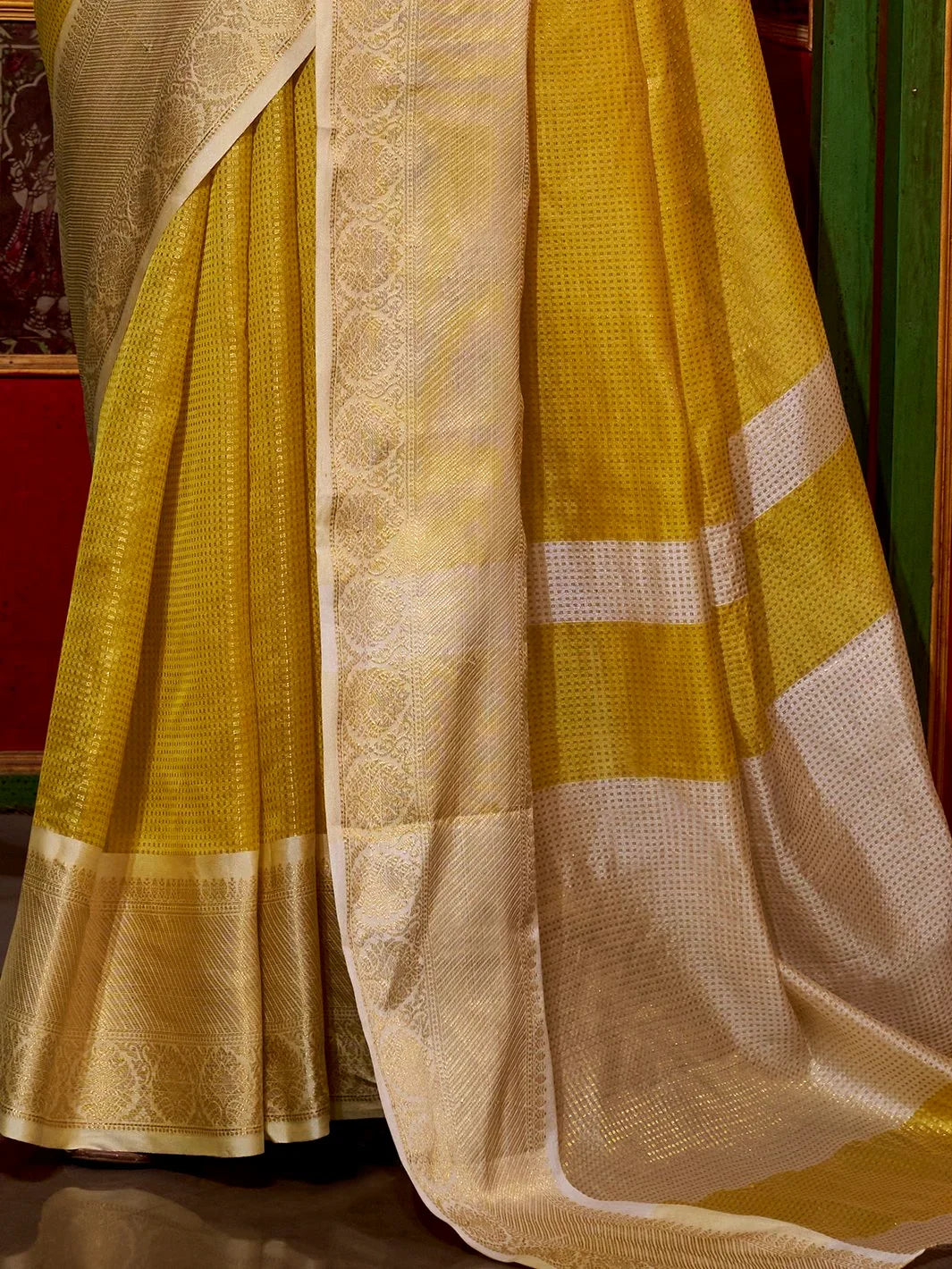 Majestic Yellow Zari Weaving Jacquard Festive Wear Saree With Blouse - Zeel Clothing