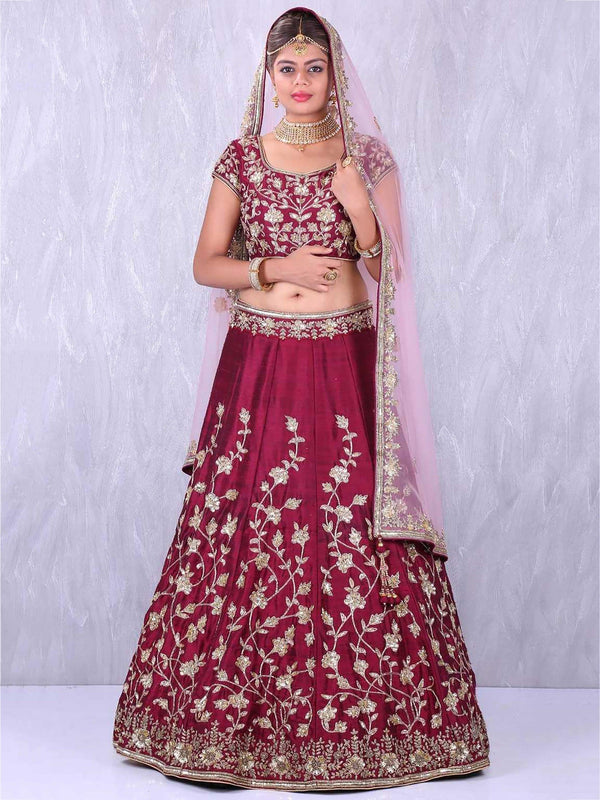 Maroon Applique Embroidery work Banglory Silk Lehenga Choli