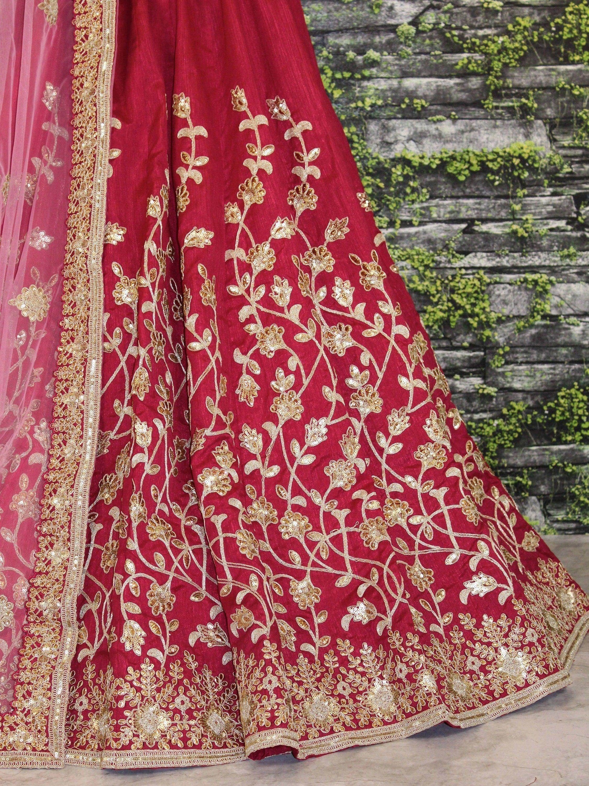 Maroon Applique Embroidery work Banglory Silk Lehenga Choli - Zeel Clothing