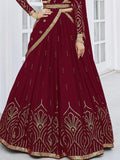 Maroon Sequins Georgette Wedding Wear Lehenga Choli - Zeel Clothing