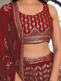 Noteworthy Maroon Sequins Georgette Reception Wear Lehenga Choli