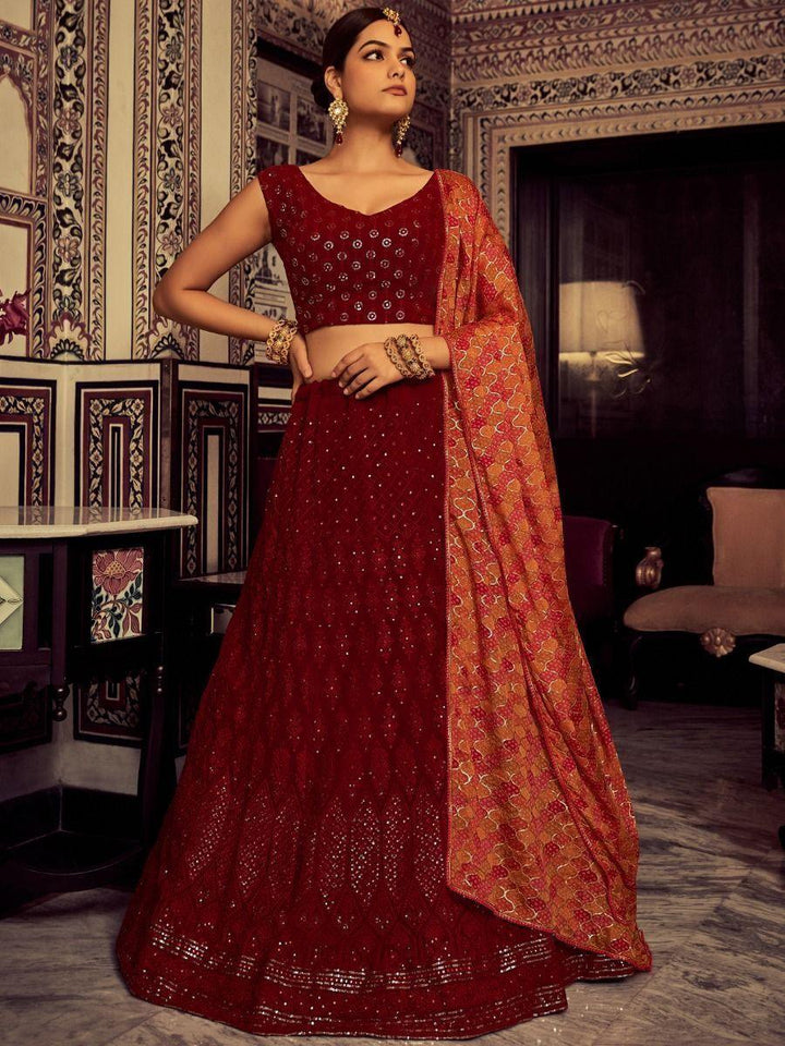 Incredible Maroon Sequins Georgette Festival Wear Lehenga Choli