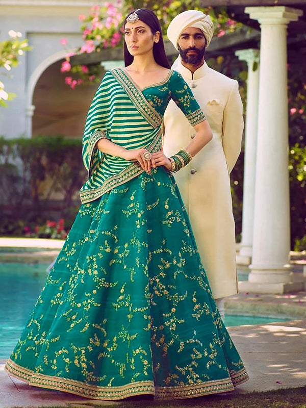 Marvellous Green Color Bridalwear Embroidered Lehenga Choli
