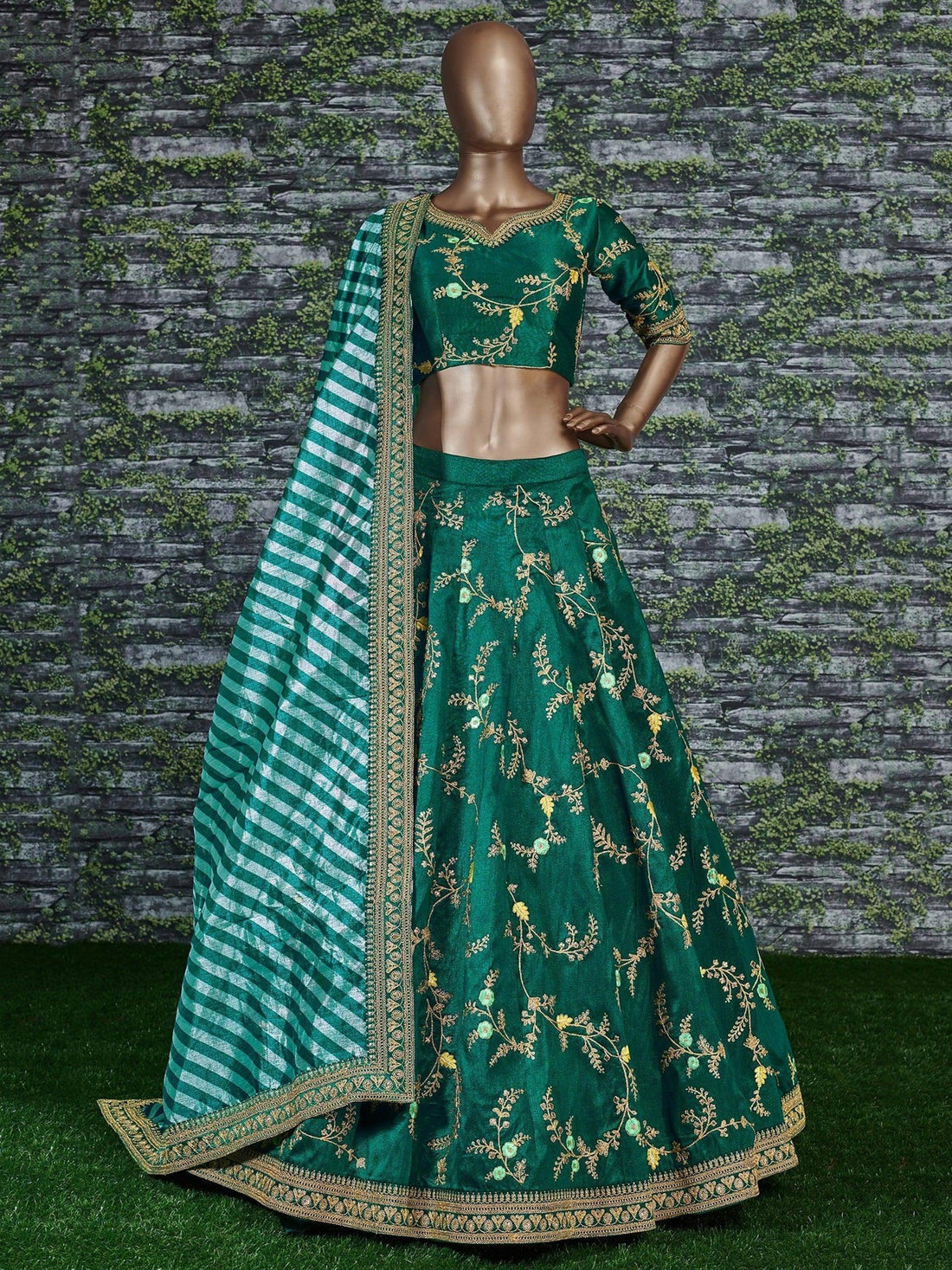 Marvellous Green Color Bridalwear Embroidered Lehenga Choli