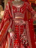 Marvellous Red Pearl Embroidered Silk Bridal Lehenga Choli With Double Dupatta