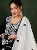 Marvelous Black Embroidered Rayon Traditional Pant Suit With Dupatta - Zeel Clothing