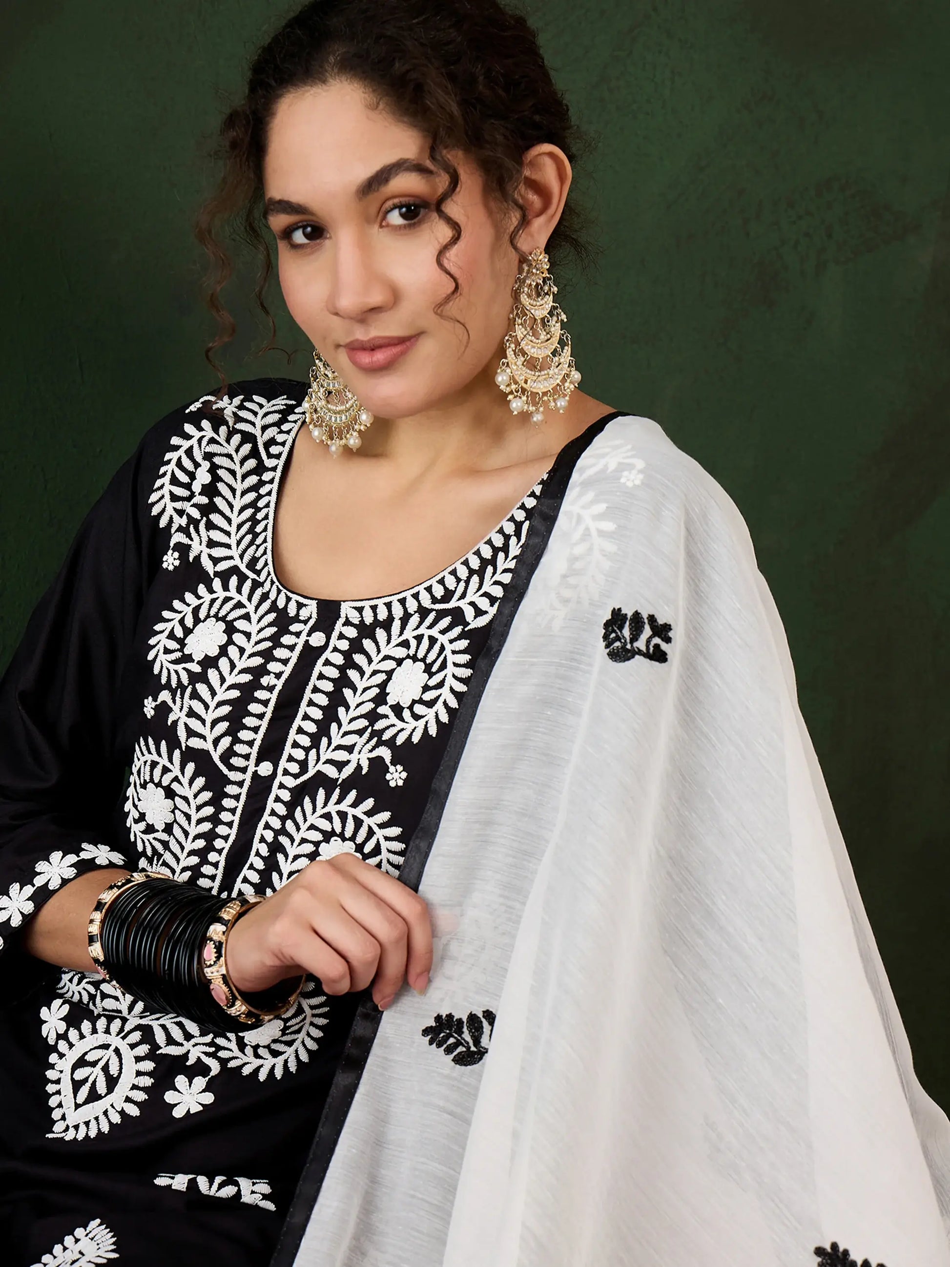 Marvelous Black Embroidered Rayon Traditional Pant Suit With Dupatta - Zeel Clothing
