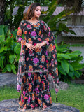 Marvelous Black Floral Printed Georgette Event Wear Sharara Suit - Zeel Clothing