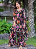 Marvelous Black Floral Printed Georgette Event Wear Sharara Suit - Zeel Clothing