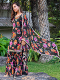 Marvelous Black Floral Printed Georgette Event Wear Sharara Suit - Zeel Clothing