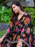 Marvelous Black Floral Printed Georgette Event Wear Sharara Suit - Zeel Clothing
