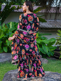 Marvelous Black Floral Printed Georgette Event Wear Sharara Suit - Zeel Clothing