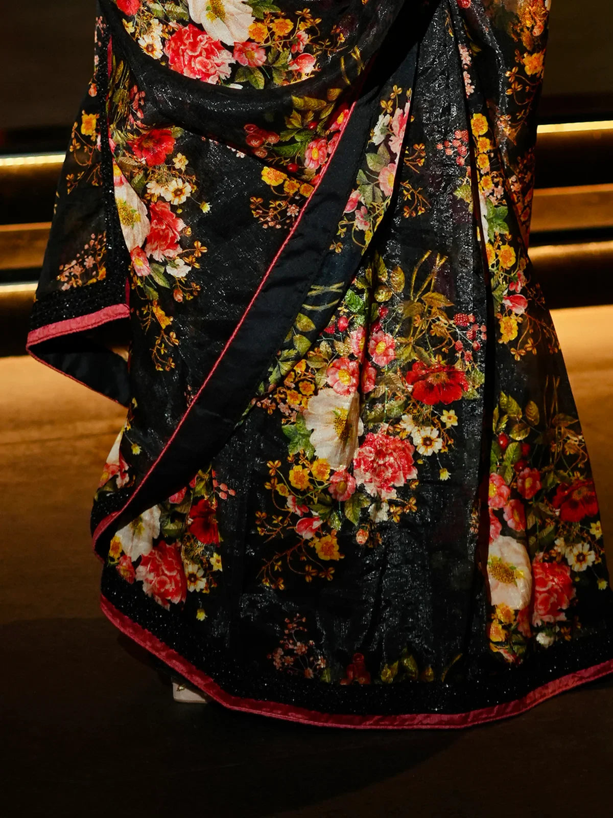 Marvelous Black Floral Printed Organza Cocktail Party Wear Saree - Zeel Clothing