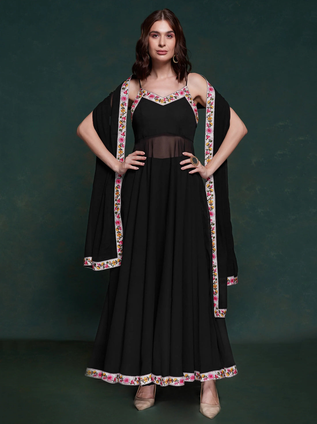 Marvelous Black Georgette Party Wear Long Suit With Dupatta - Zeel Clothing