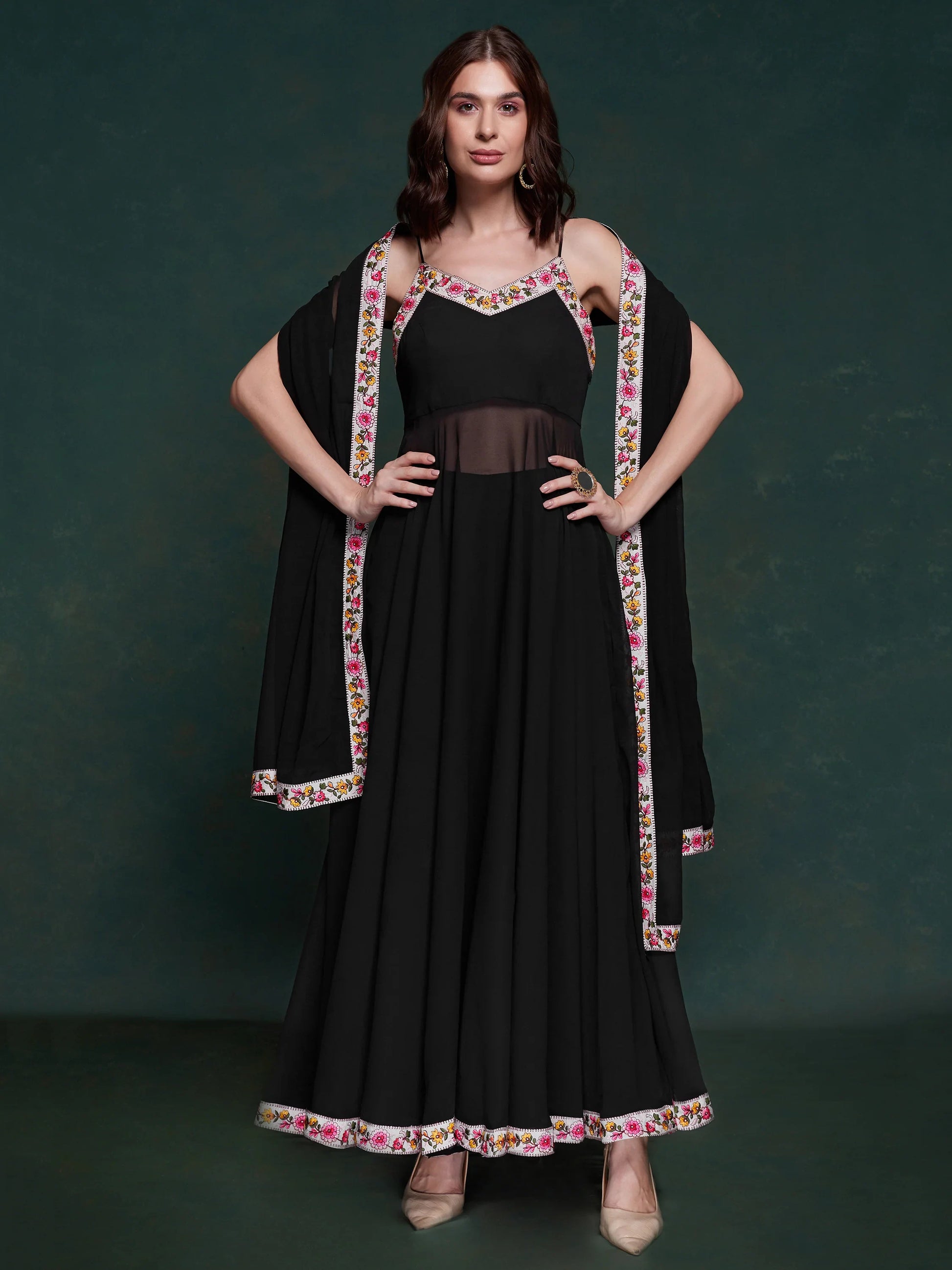 Marvelous Black Georgette Party Wear Long Suit With Dupatta - Zeel Clothing