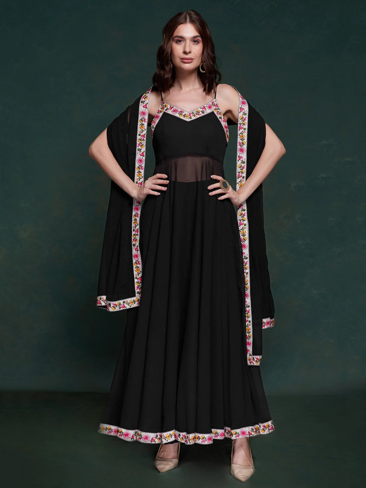 Marvelous Black Georgette Party Wear Long Suit With Dupatta - Zeel Clothing