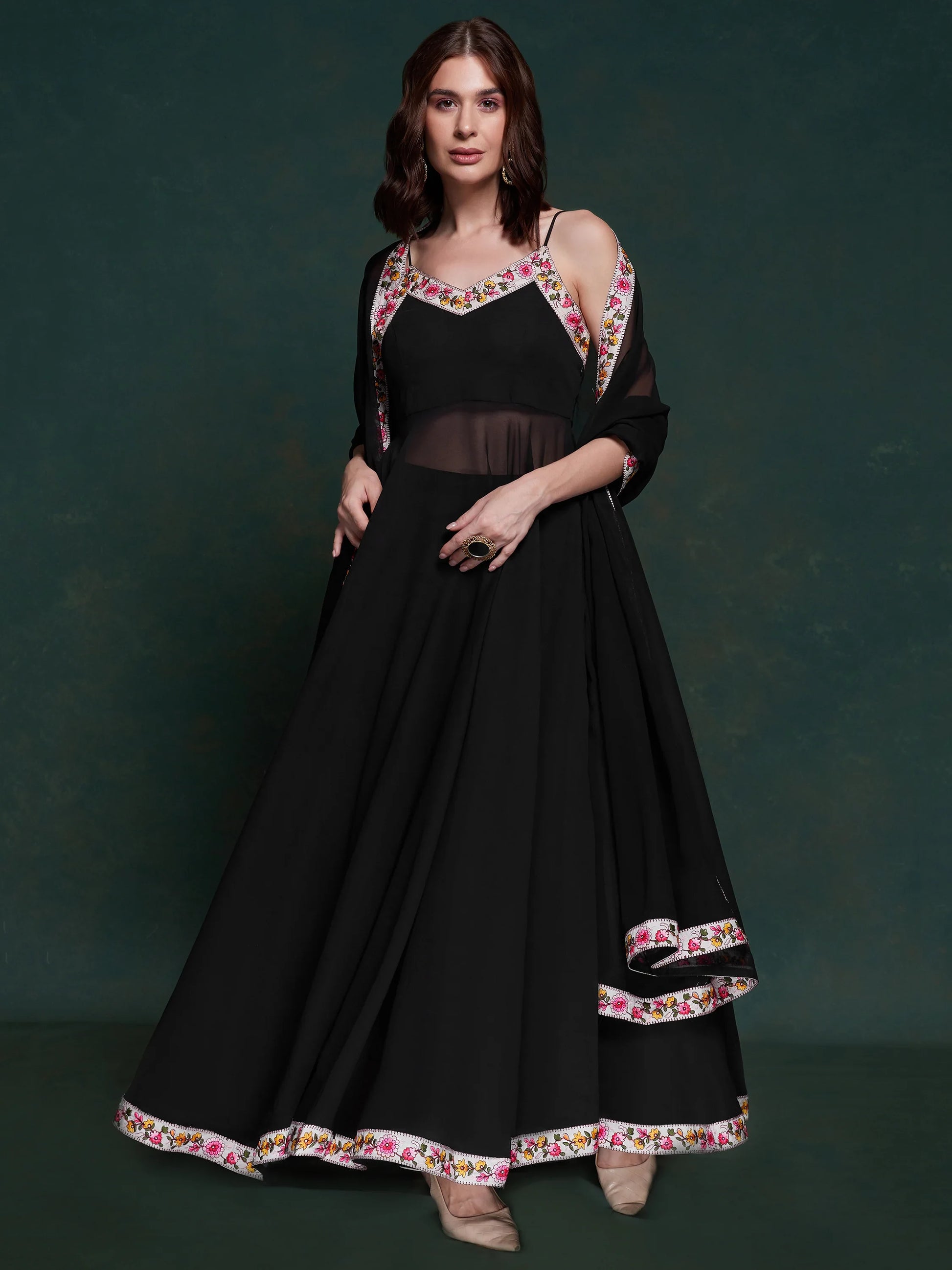 Marvelous Black Georgette Party Wear Long Suit With Dupatta - Zeel Clothing