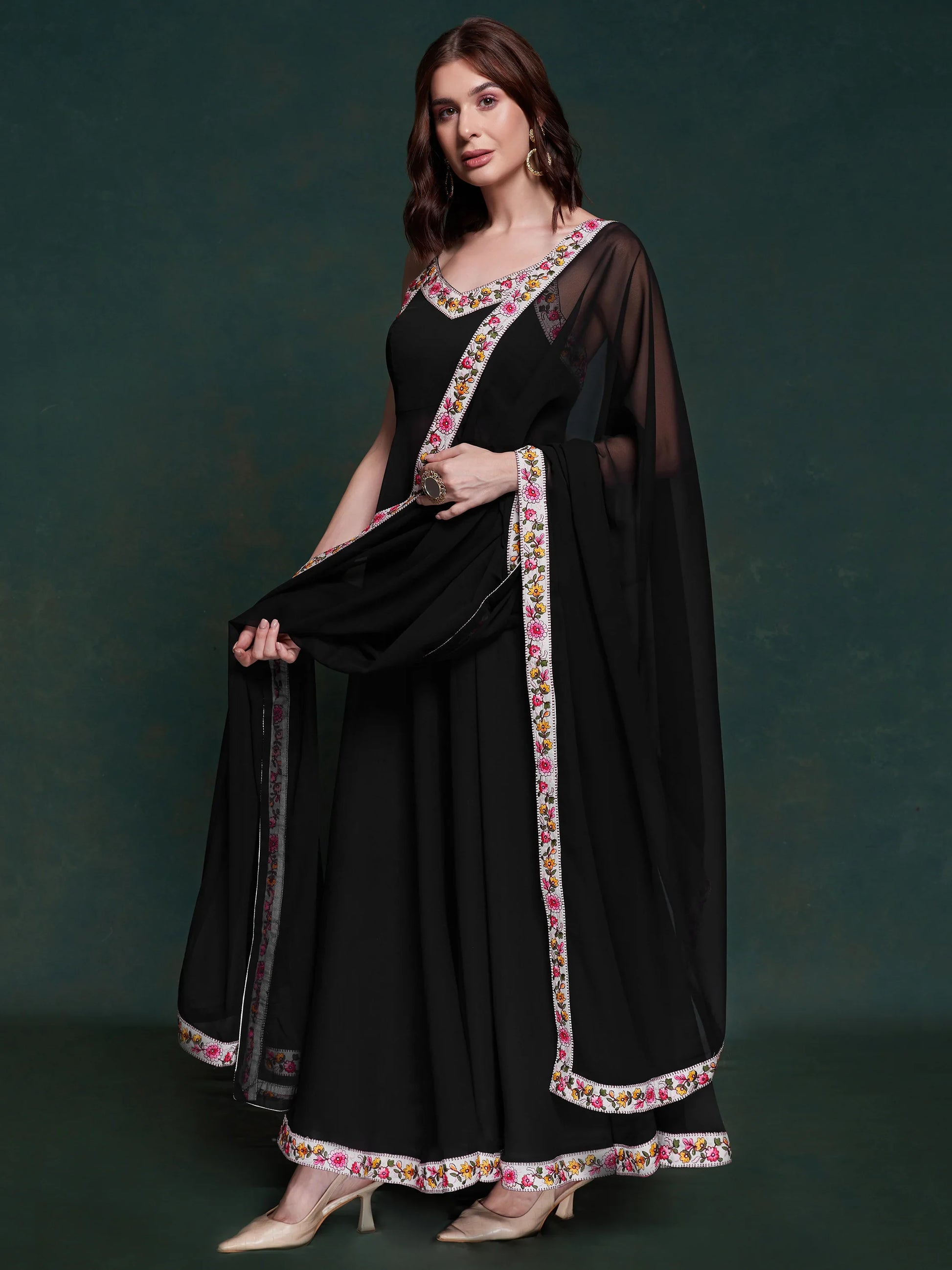 Marvelous Black Georgette Party Wear Long Suit With Dupatta - Zeel Clothing