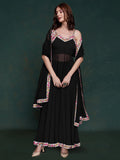 Marvelous Black Georgette Party Wear Long Suit With Dupatta - Zeel Clothing