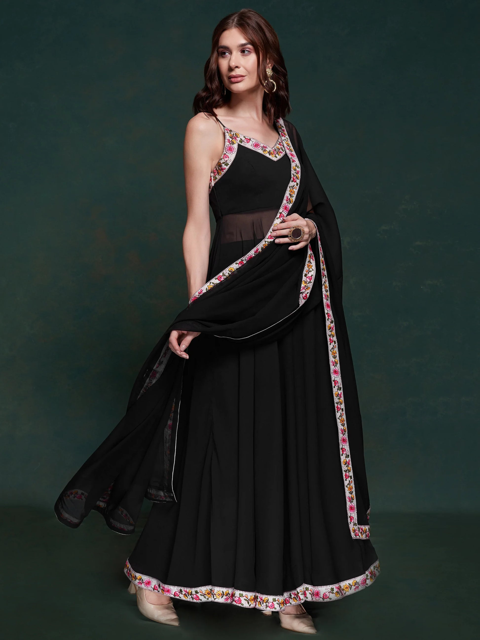Marvelous Black Georgette Party Wear Long Suit With Dupatta - Zeel Clothing