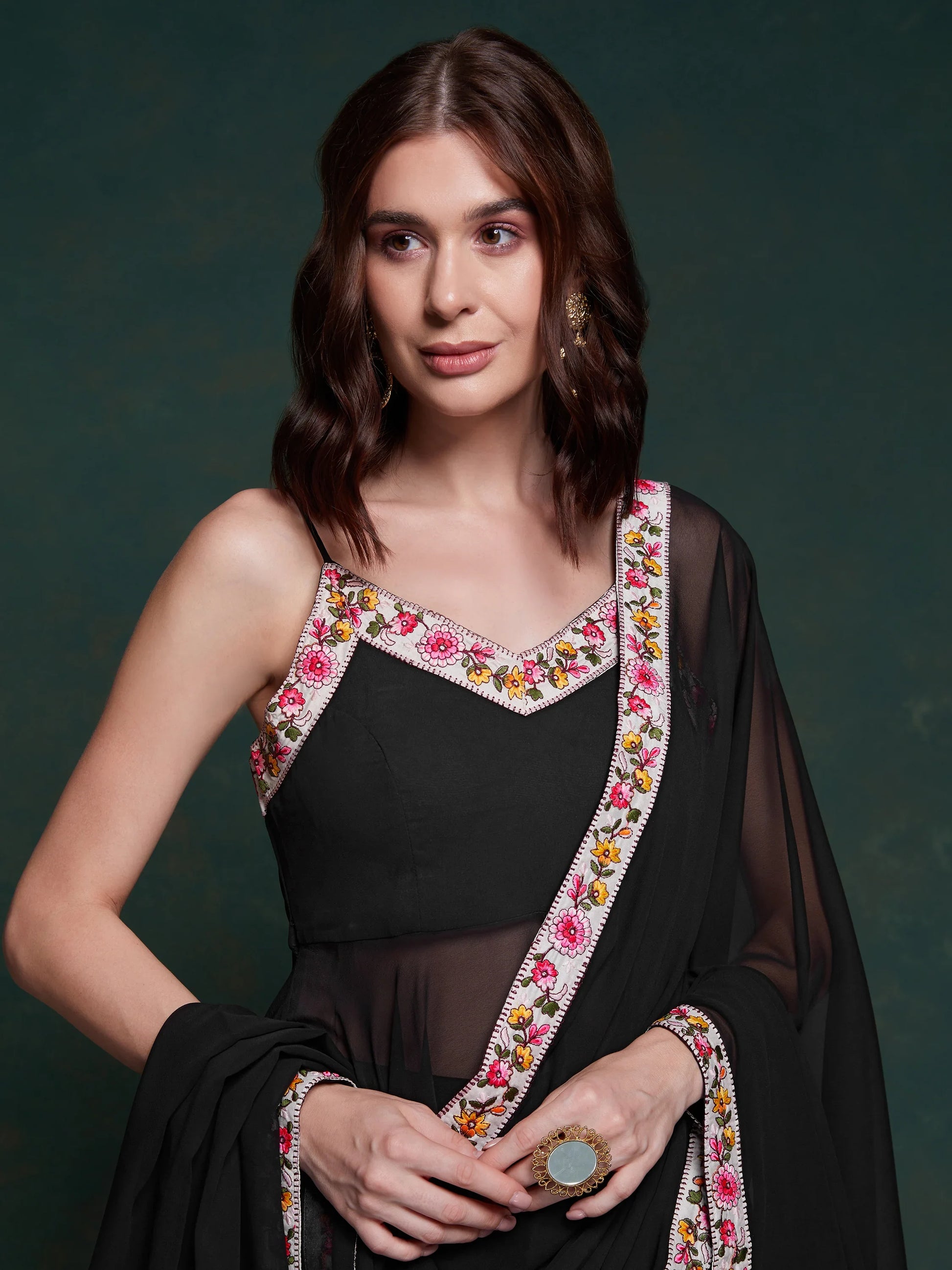Marvelous Black Georgette Party Wear Long Suit With Dupatta - Zeel Clothing