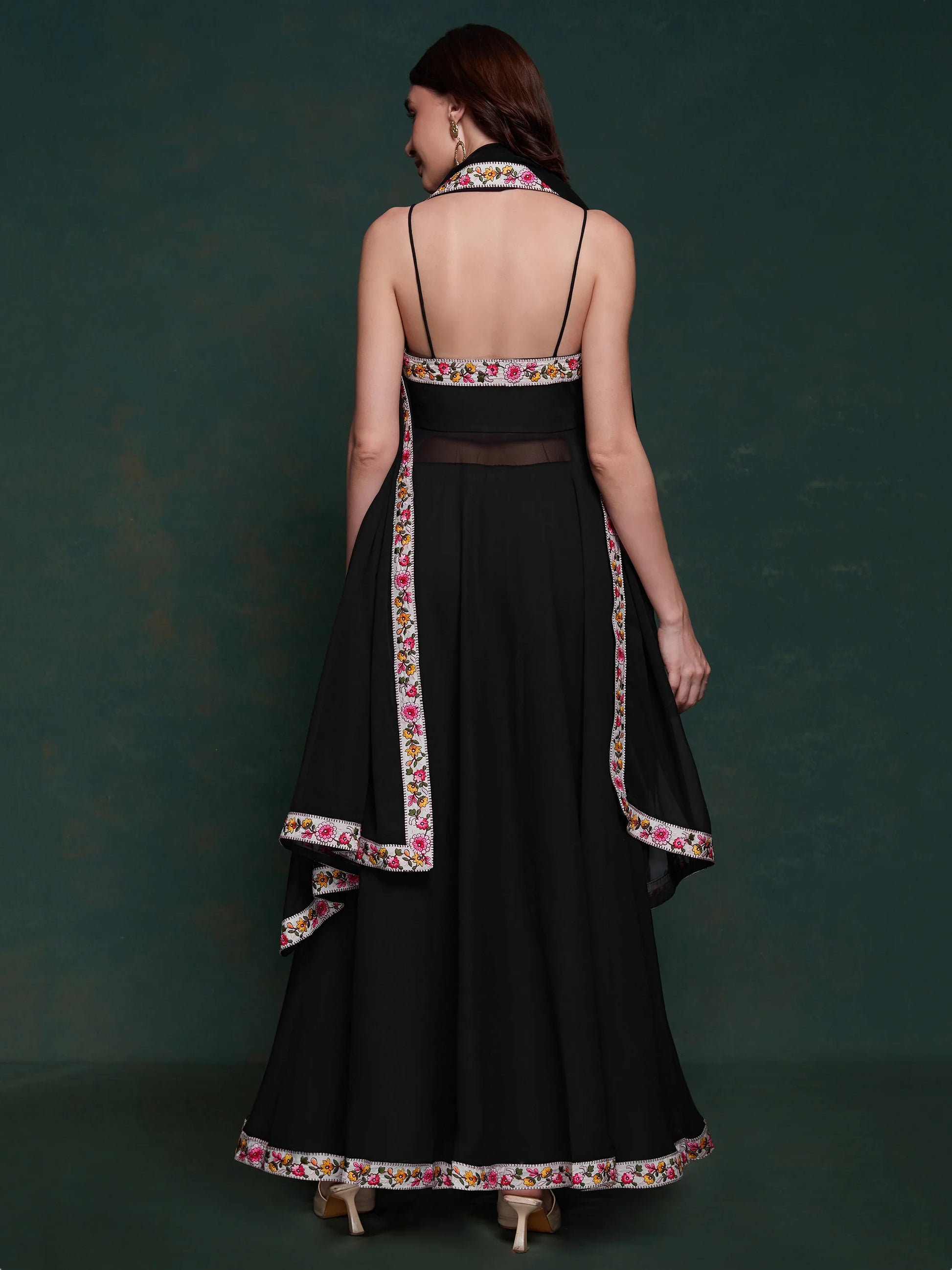 Marvelous Black Georgette Party Wear Long Suit With Dupatta - Zeel Clothing