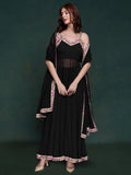 Marvelous Black Georgette Party Wear Long Suit With Dupatta - Zeel Clothing