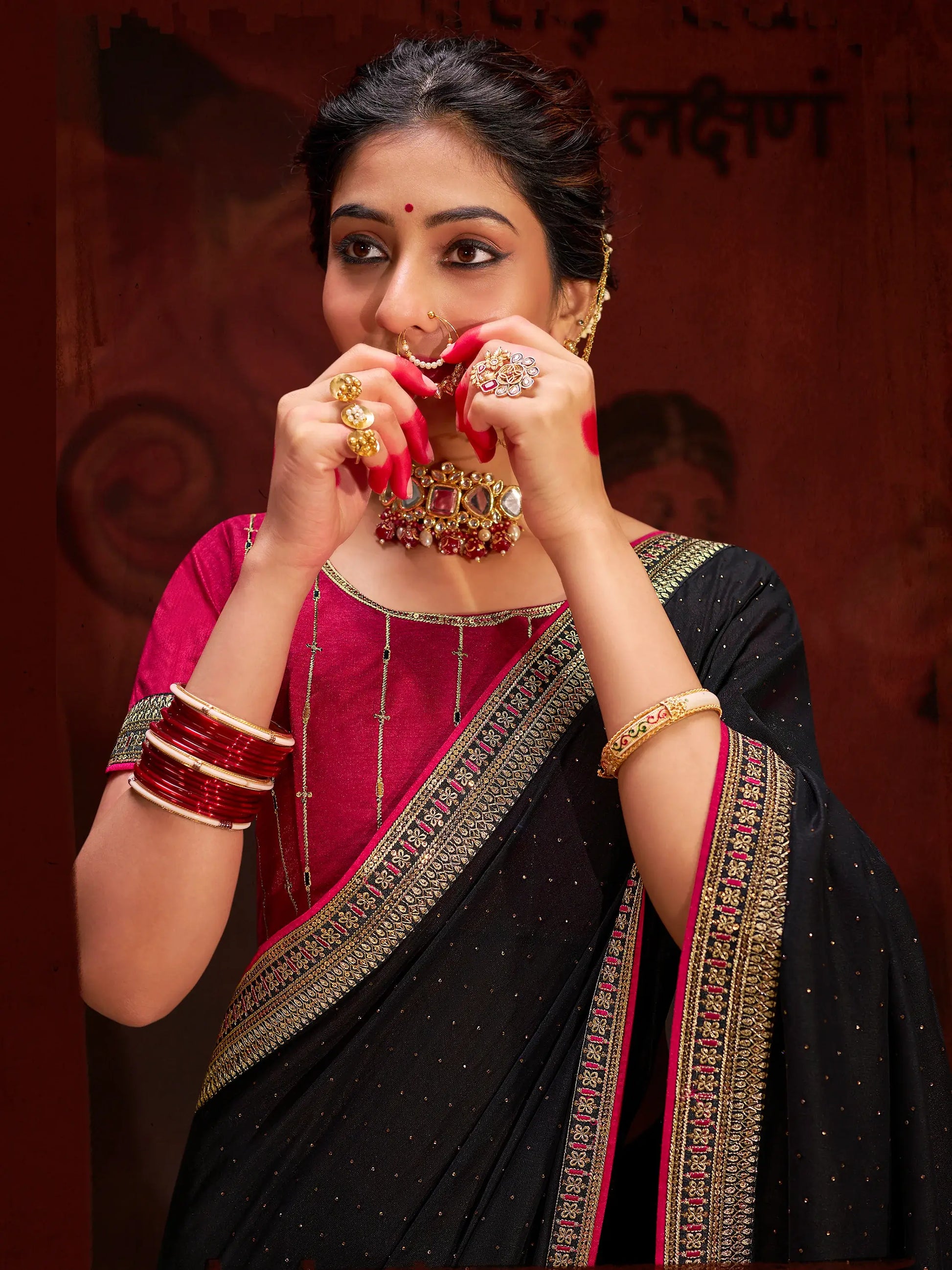 Marvelous Black Heavy Lace Work Silk Reception Wear Saree With Blouse - Zeel Clothing