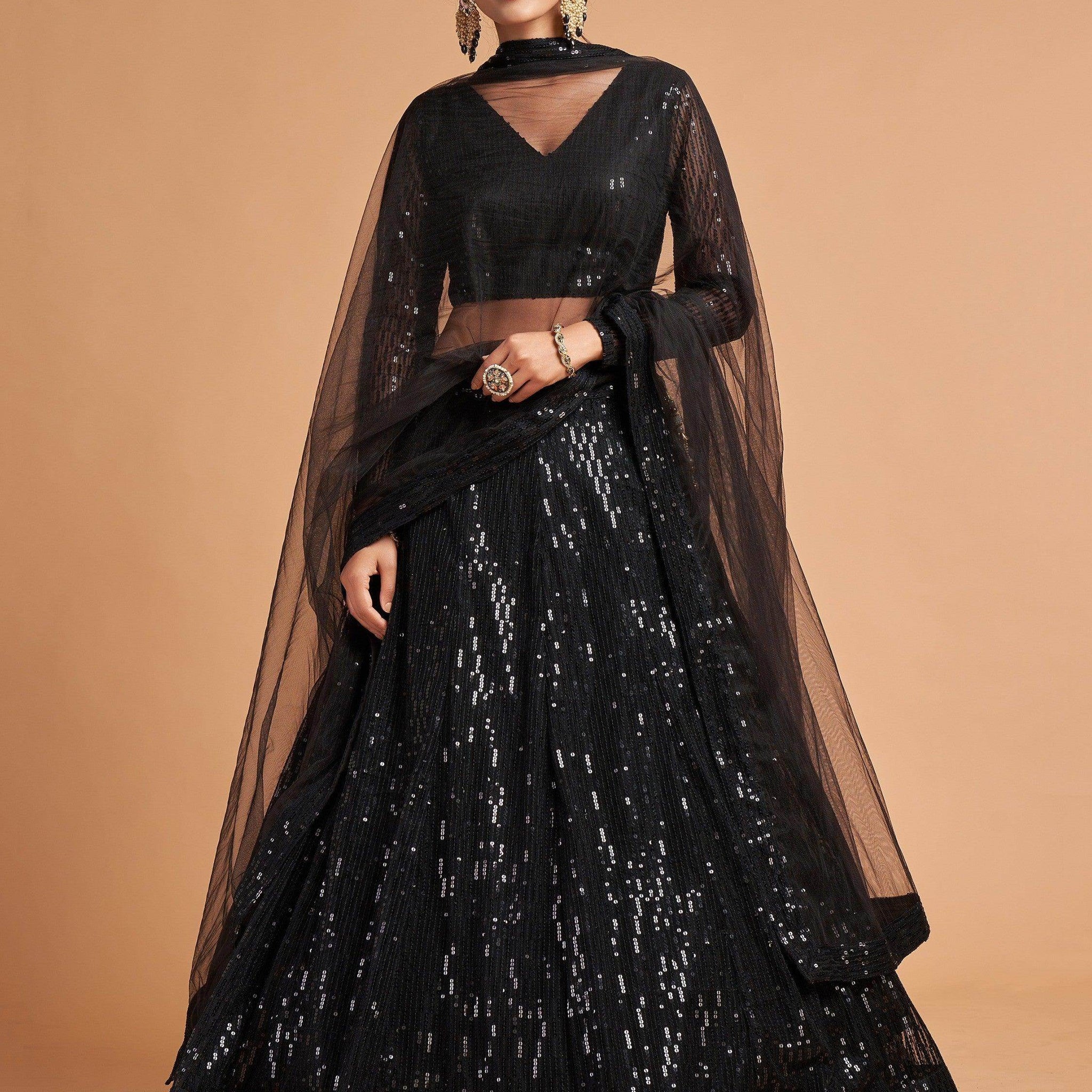 Marvelous Black Sequins Embroidered Net Party Wear Lehenga Choli - Zeel Clothing