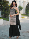 Marvelous Black Thread Embroidered Georgette Sharara Suit With Dupatta - Zeel Clothing