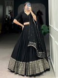 Marvelous Black Zari Weaving Chanderi Sangeet Wear Lehenga Choli - Zeel Clothing