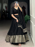 Marvelous Black Zari Weaving Chanderi Sangeet Wear Lehenga Choli - Zeel Clothing