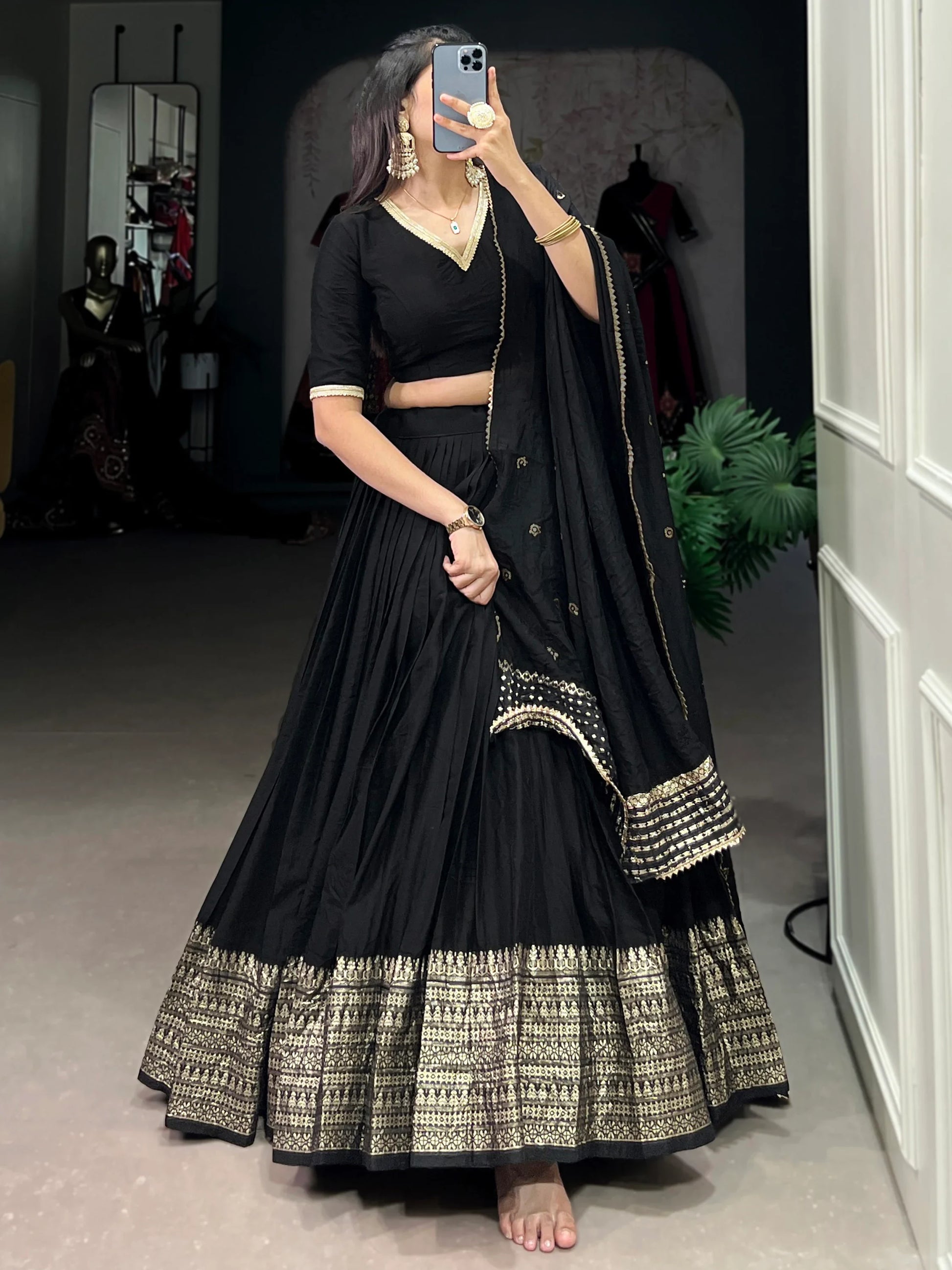 Marvelous Black Zari Weaving Chanderi Sangeet Wear Lehenga Choli - Zeel Clothing