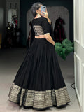 Marvelous Black Zari Weaving Chanderi Sangeet Wear Lehenga Choli - Zeel Clothing