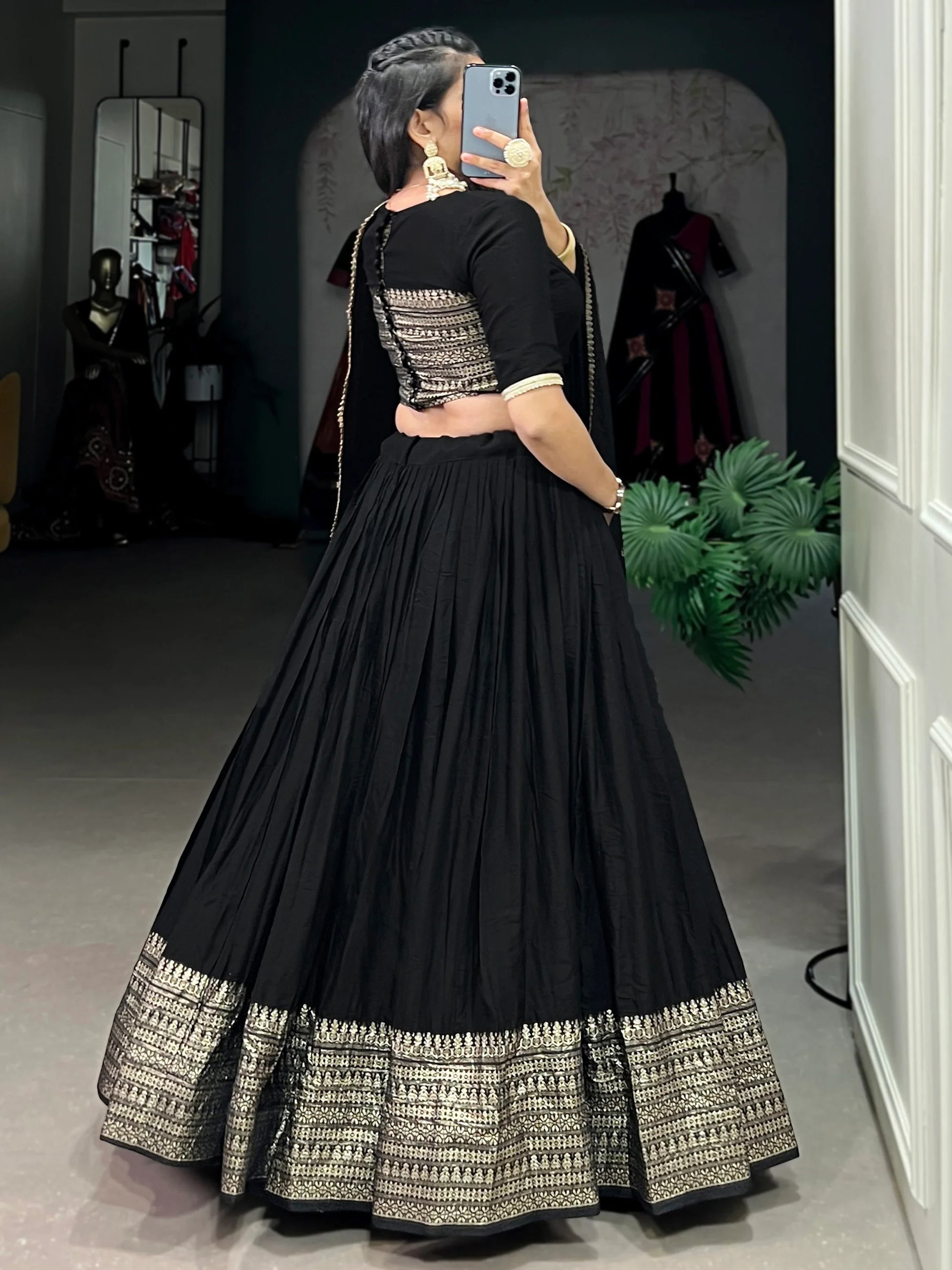 Marvelous Black Zari Weaving Chanderi Sangeet Wear Lehenga Choli - Zeel Clothing